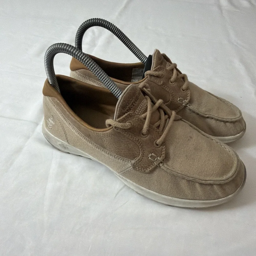 Skechers On-The-Go Lite Boat Shoes Womens 6.5 Tan Goga Max Deck 15430 Comfy Shoe